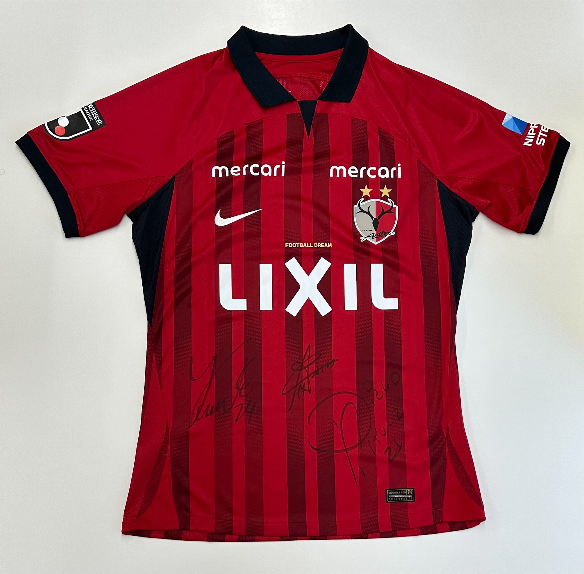 赤 ストライプ サッカーシャツ MU 10 LIXIL　鹿島アントラーズ 60E1B461-3E63-42C9-BF65-